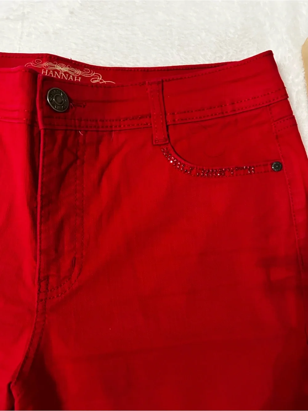 Women's Red Stretch Bermuda Shorts with bling